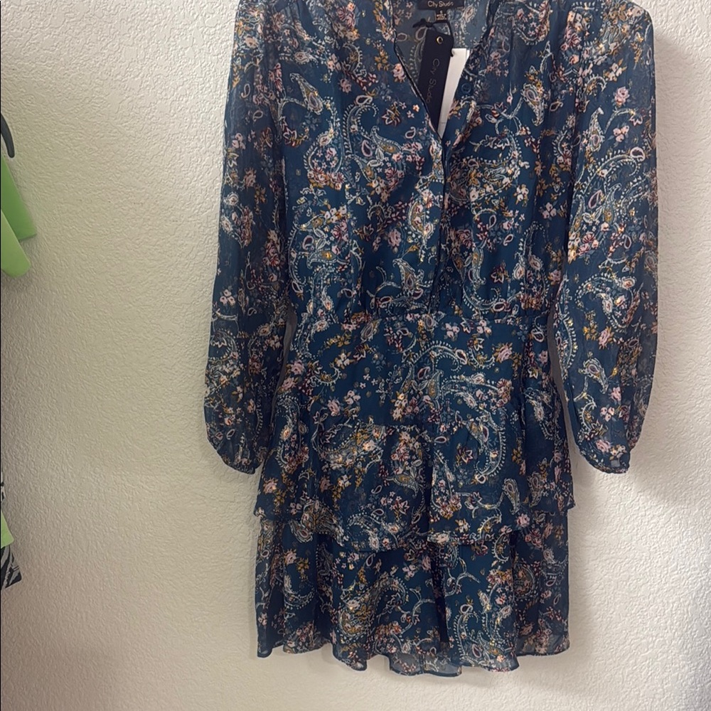 Floral Blue Dress with gold threading. New with tags